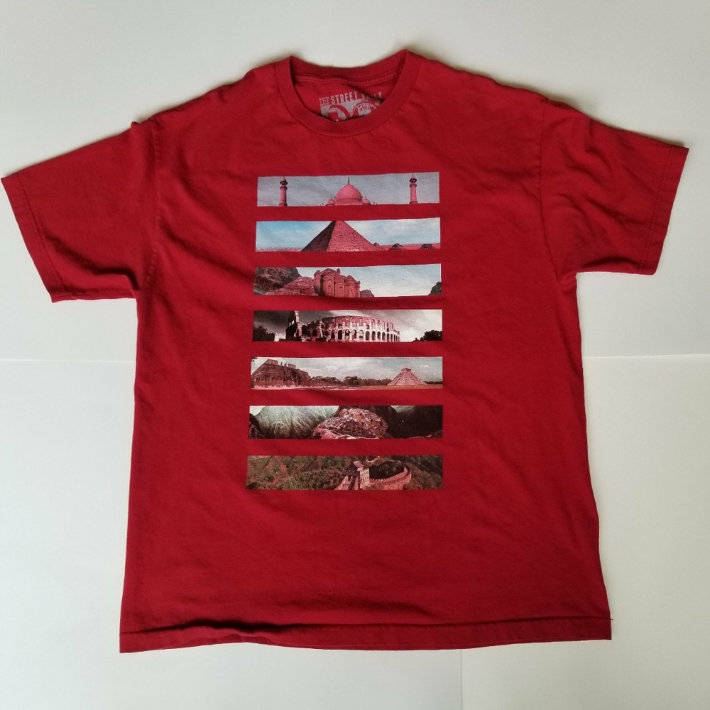 The Street Vault red t-shirt with groovy graphic o
